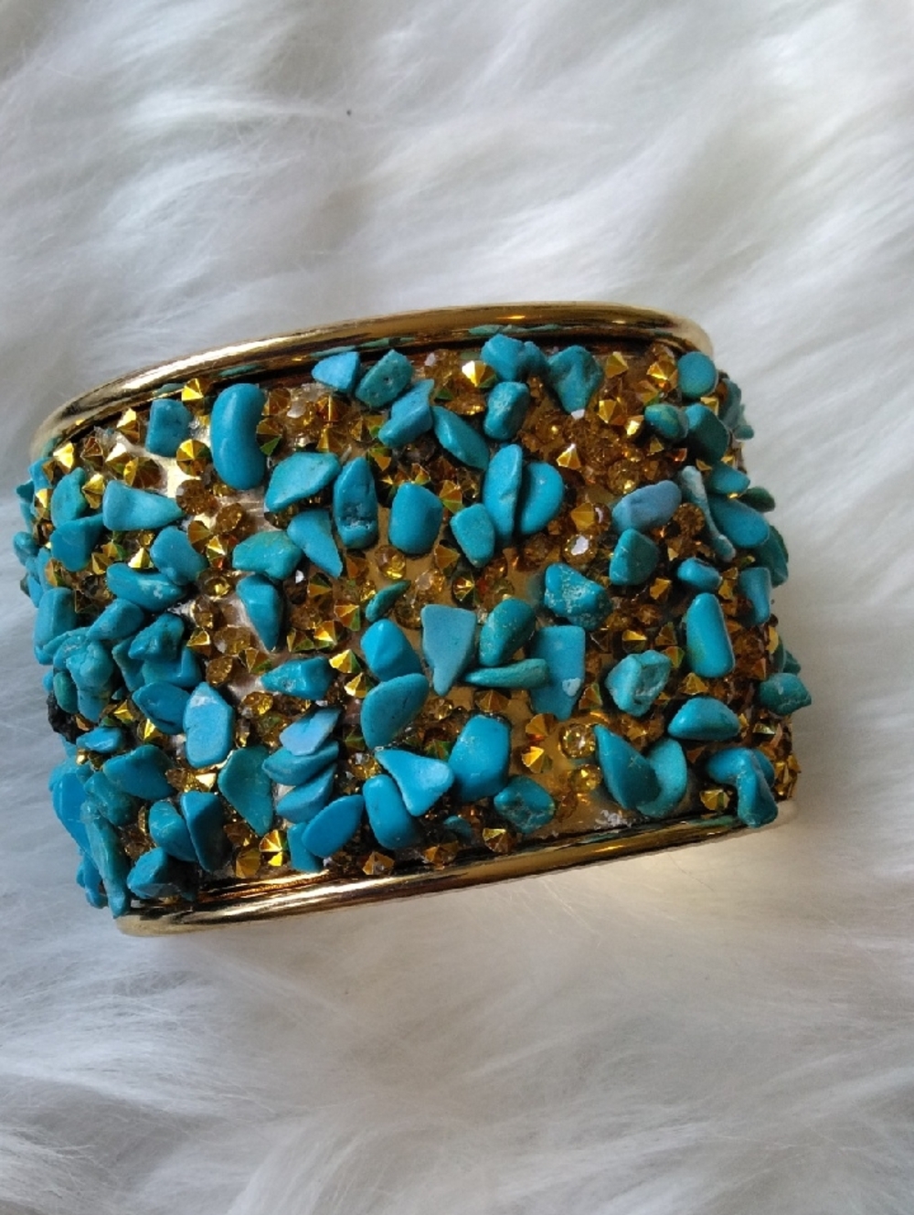 Blue Howlite And Rhinestone Cuff Bracelet